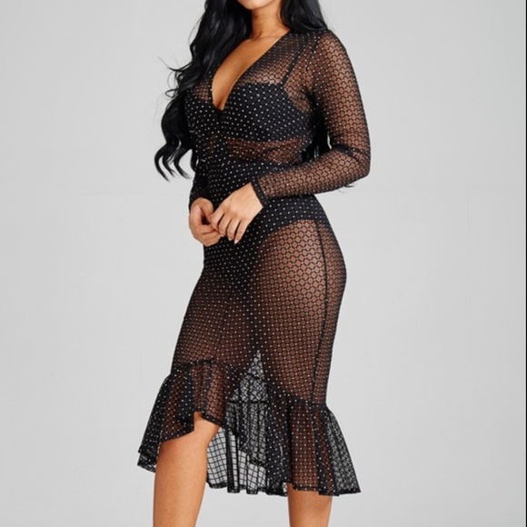 HP Rhinestone Sheer Fishtail Body-con Dress - Picture 4 of 8